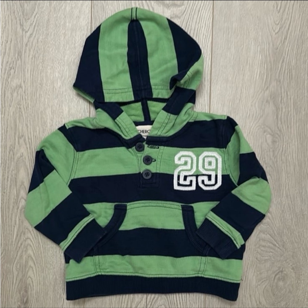 💚💙 CHEROKEE hoodie Striped Hoodie 12 mo stripes baby blue green EUC boys girls